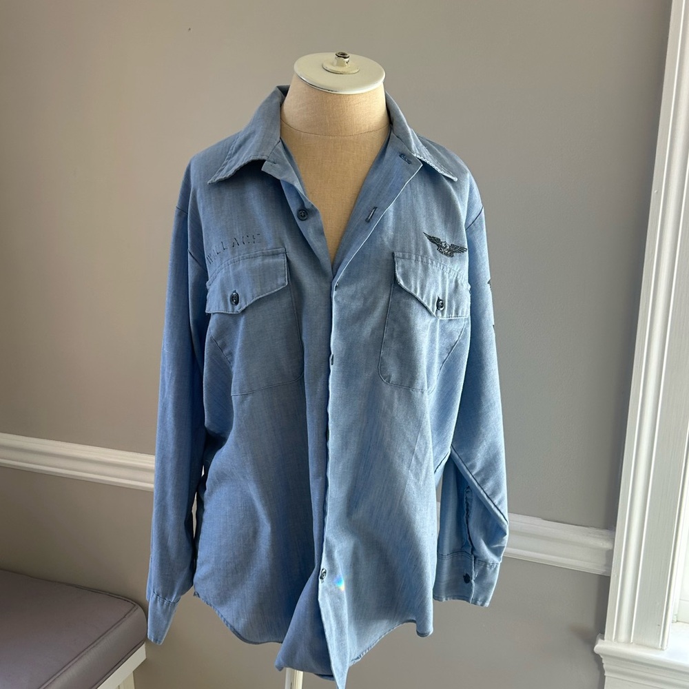 VINTAGE military chambray button down WALLACE